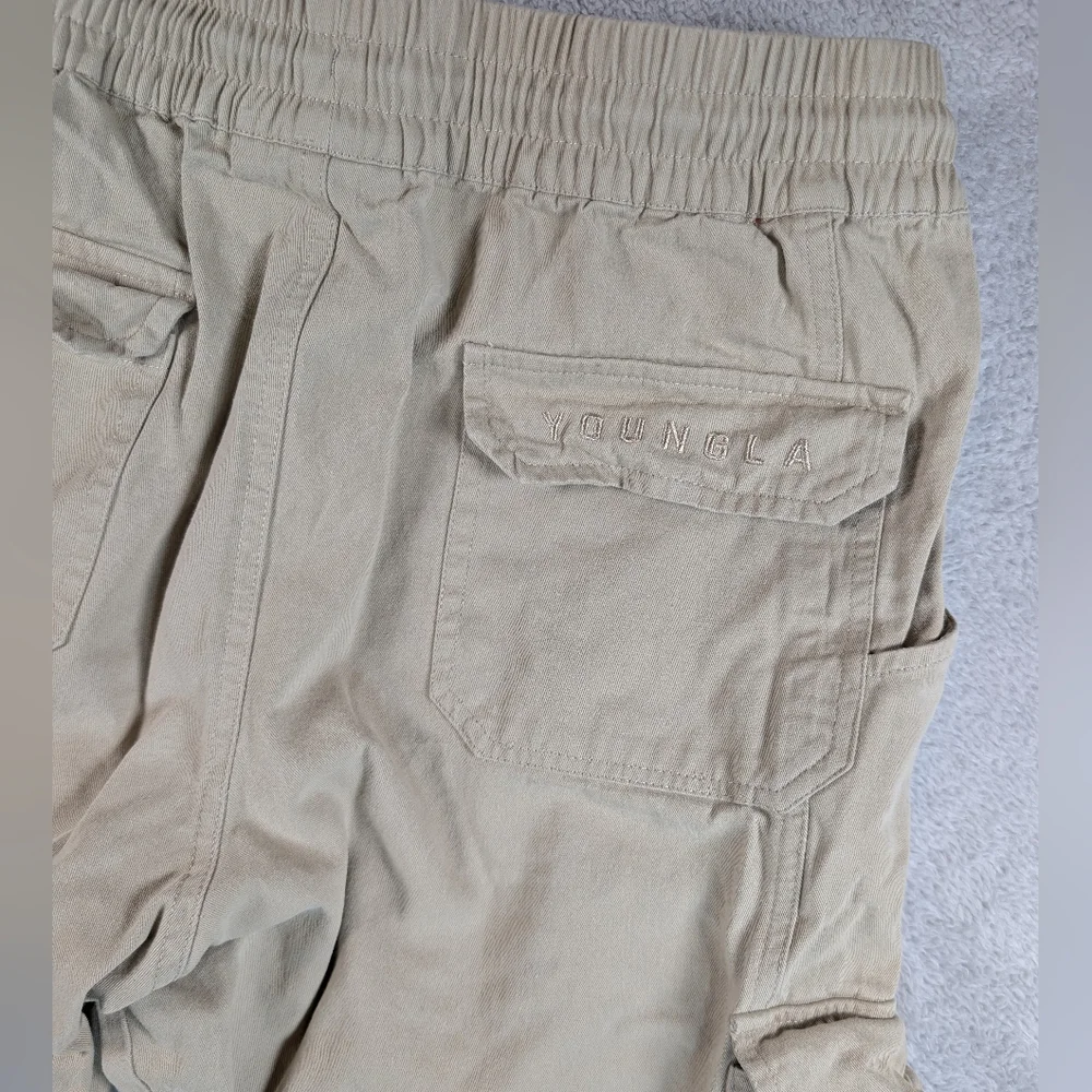 Youngla Cargo Joggers Mens Sz L Tan Tapered Drawstring Athleisure Gym - Picture 10 of 12